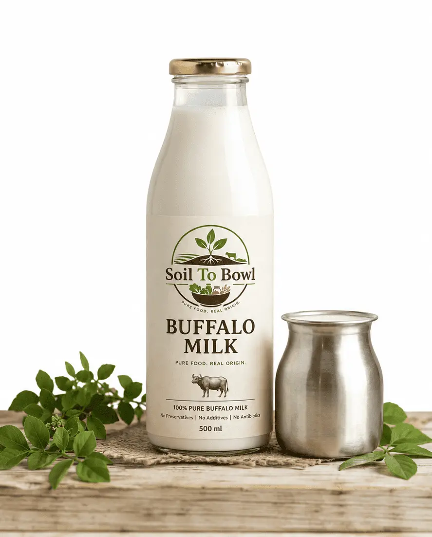 Fresh buffalo milk from Soil To Bowl