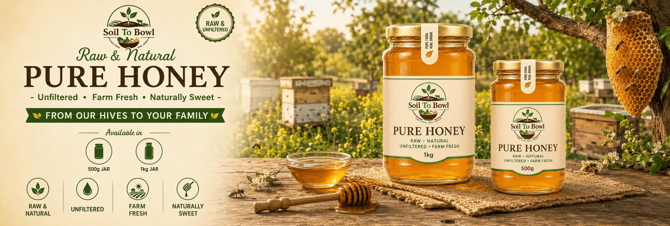 Pure raw and natural honey from Soil To Bowl