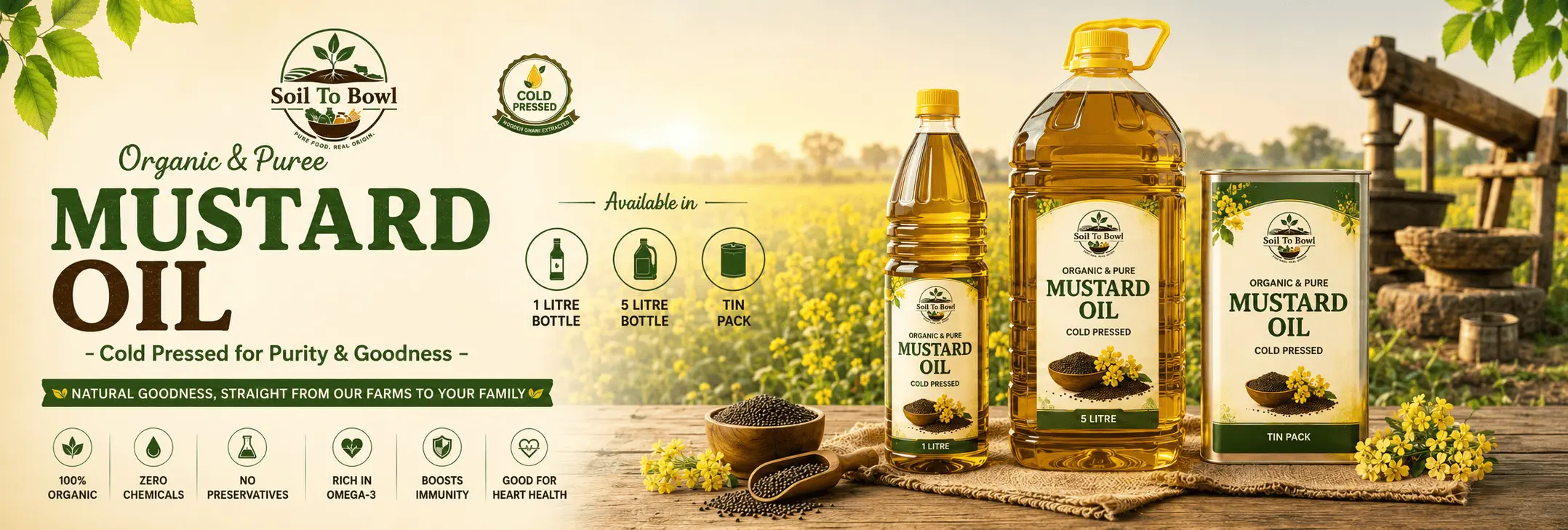 Pure cold-pressed mustard oil from Soil To Bowl