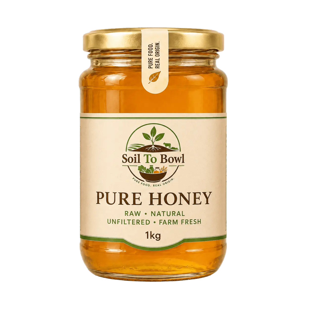 1 kg jar of pure raw honey from Soil To Bowl