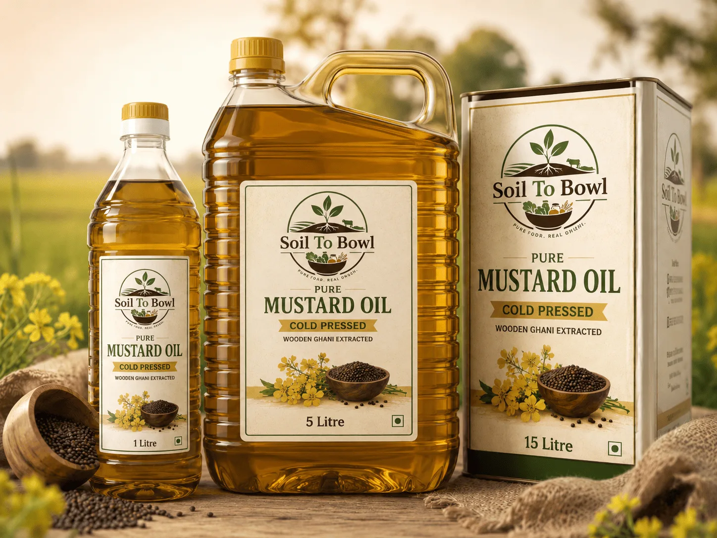 Pure cold-pressed mustard oil from Soil To Bowl